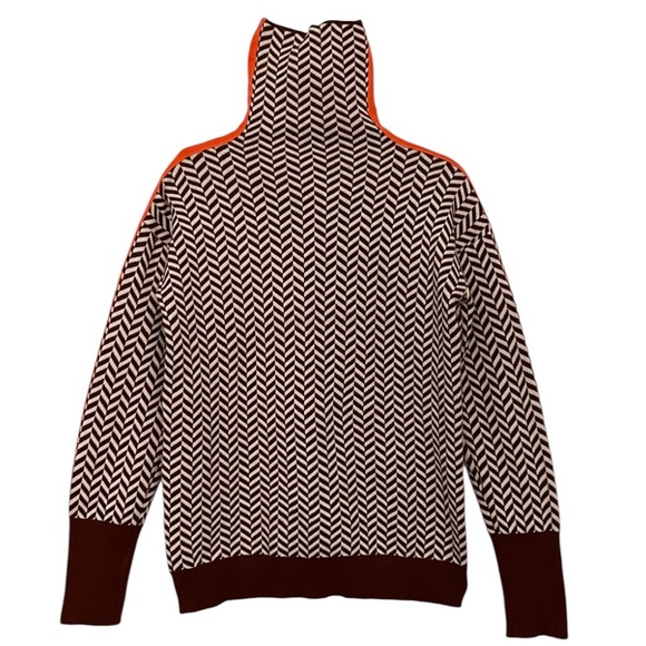 Cezele Women’s Brown Herringbone Knit w Orange Details Turtleneck Sweater L EUC - Picture 5 of 11